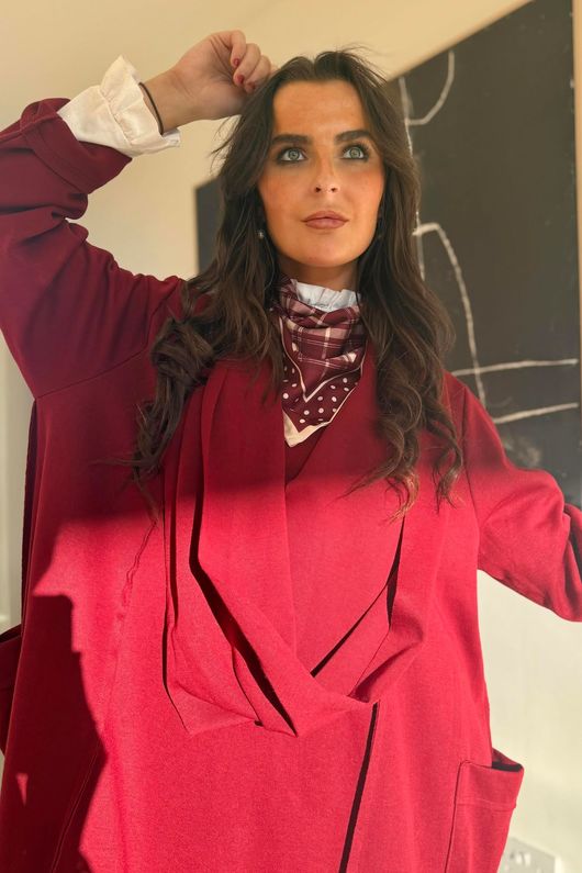 Sola Smart Tech Cowl Cocoon Dress Burgundy